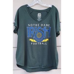 Notre Dame Football Women's T shirt 2XL Irish Green Gold Short Sleeves V neck